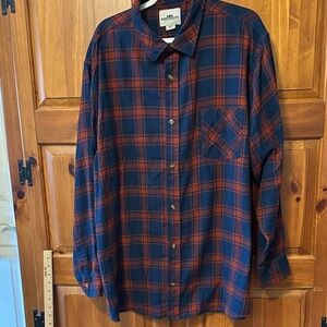 Flannel Navy and Rust Plaid Casual Shirt 3XL
